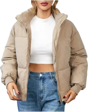 2024 Winter Warm Jackets For Women Oversized Long Sleeve Bomber Puffer Jackets Fashion Stand Collar Quilted Down Coat