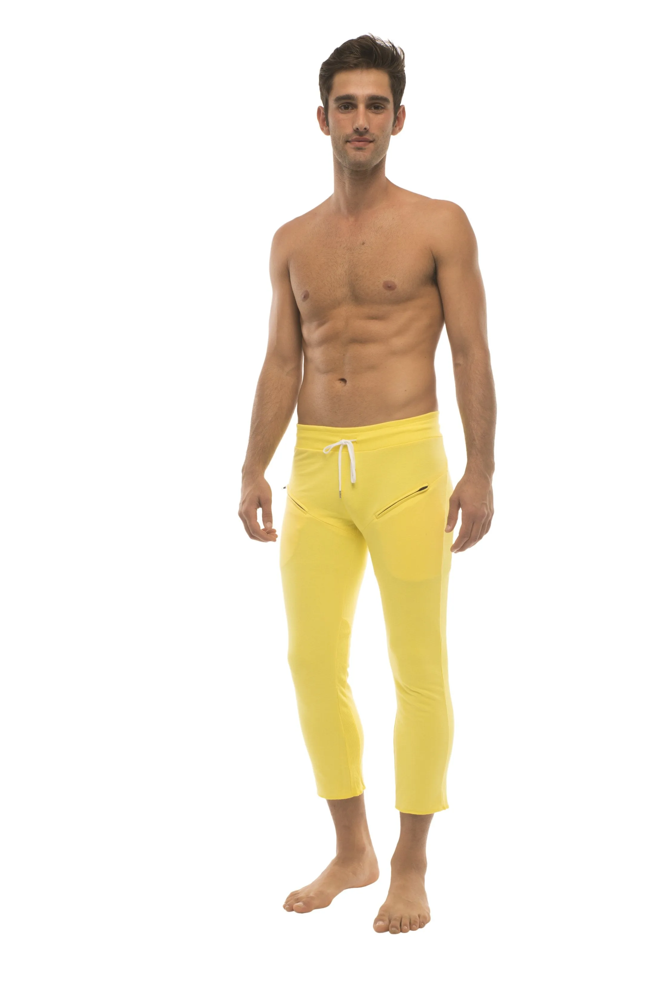 4/5 Zipper Pocket Capri Yoga Pants (Solid Yellow)
