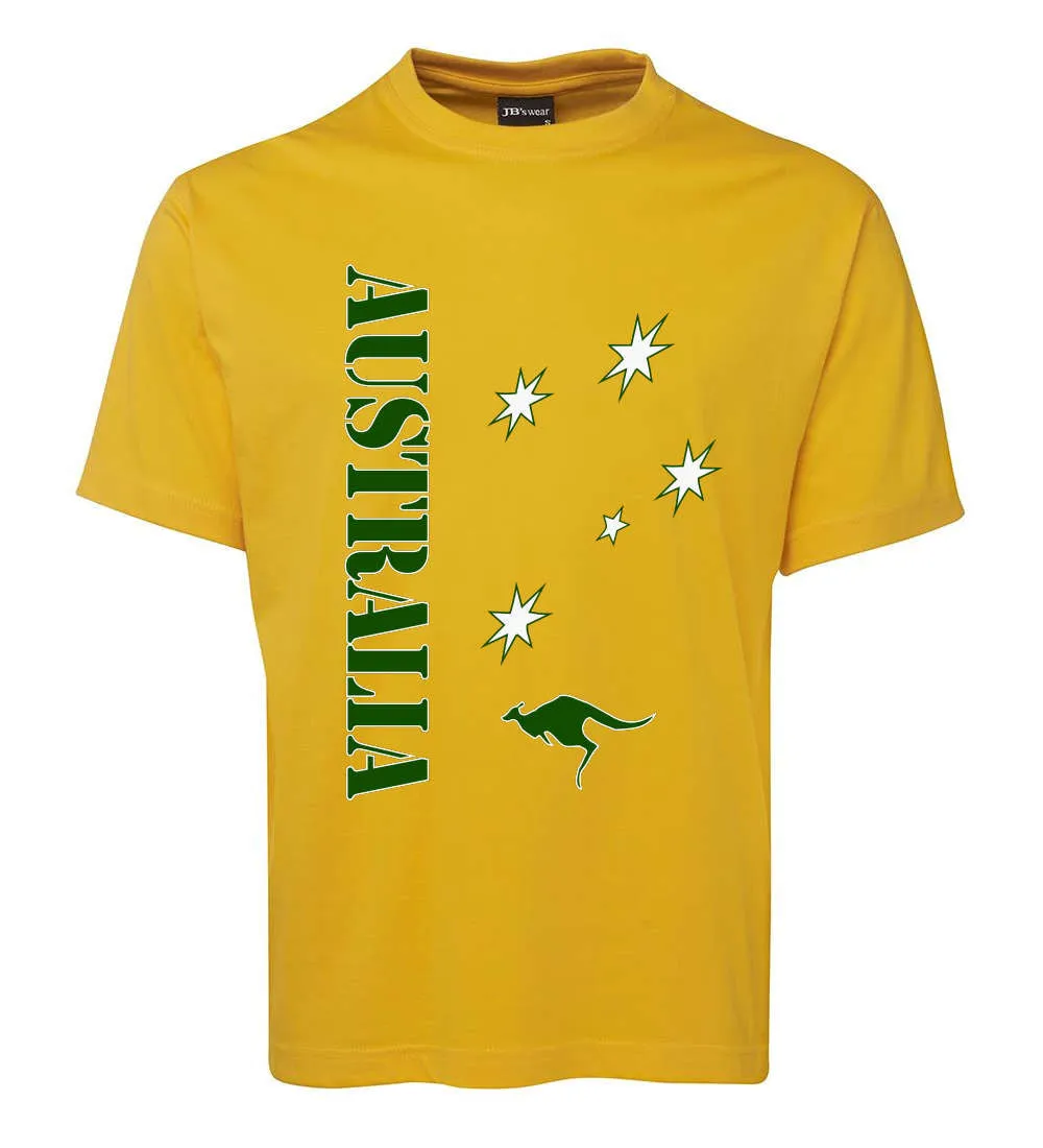 Aussie Sports Adults T-Shirt (Yellow Gold, Green Print)