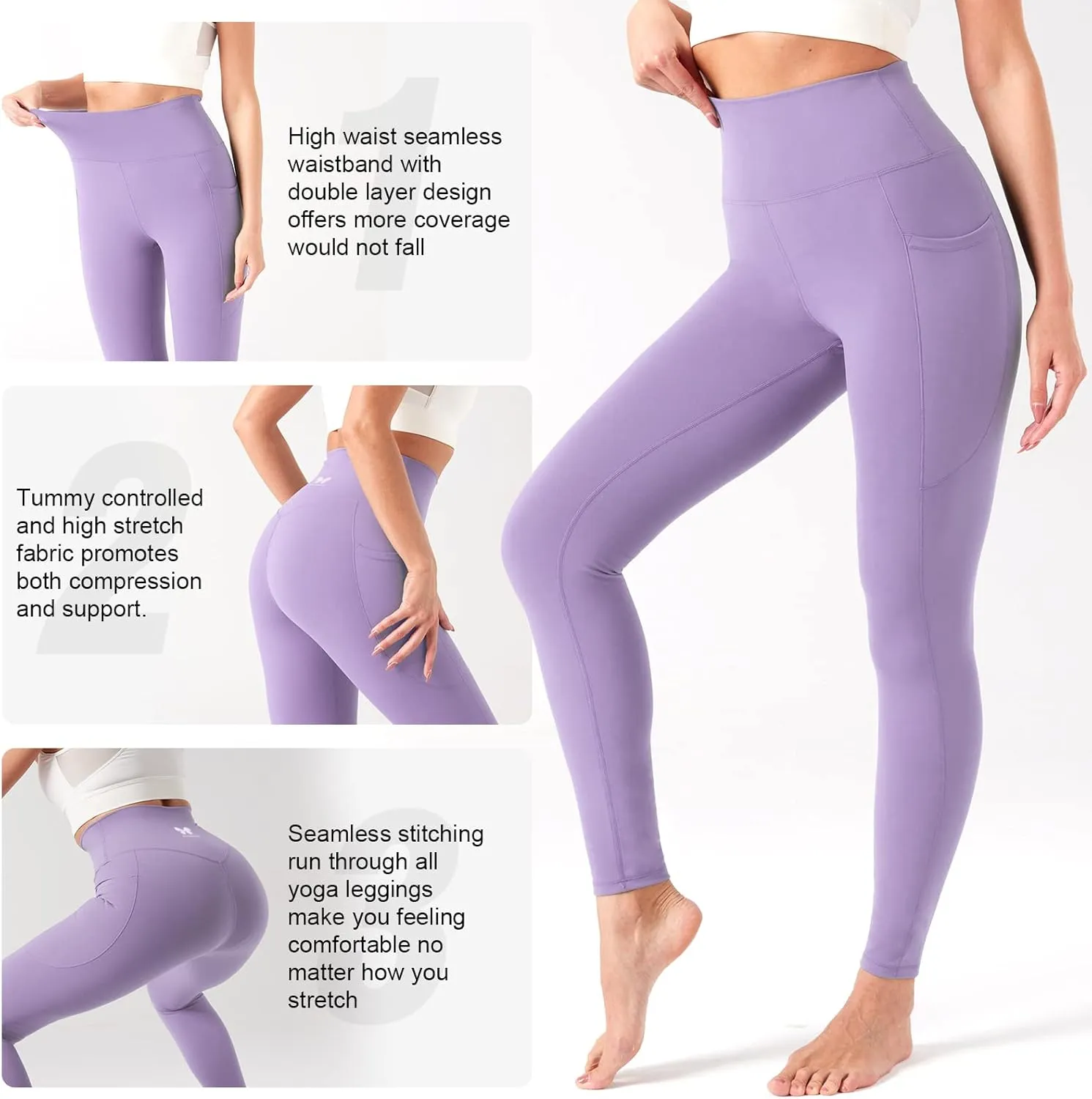 BETTERCHIC Yoga Pants Women High Waisted Tummy Control Yoga Leggings Buttery Soft Leggings Workout Leggings with Pockets