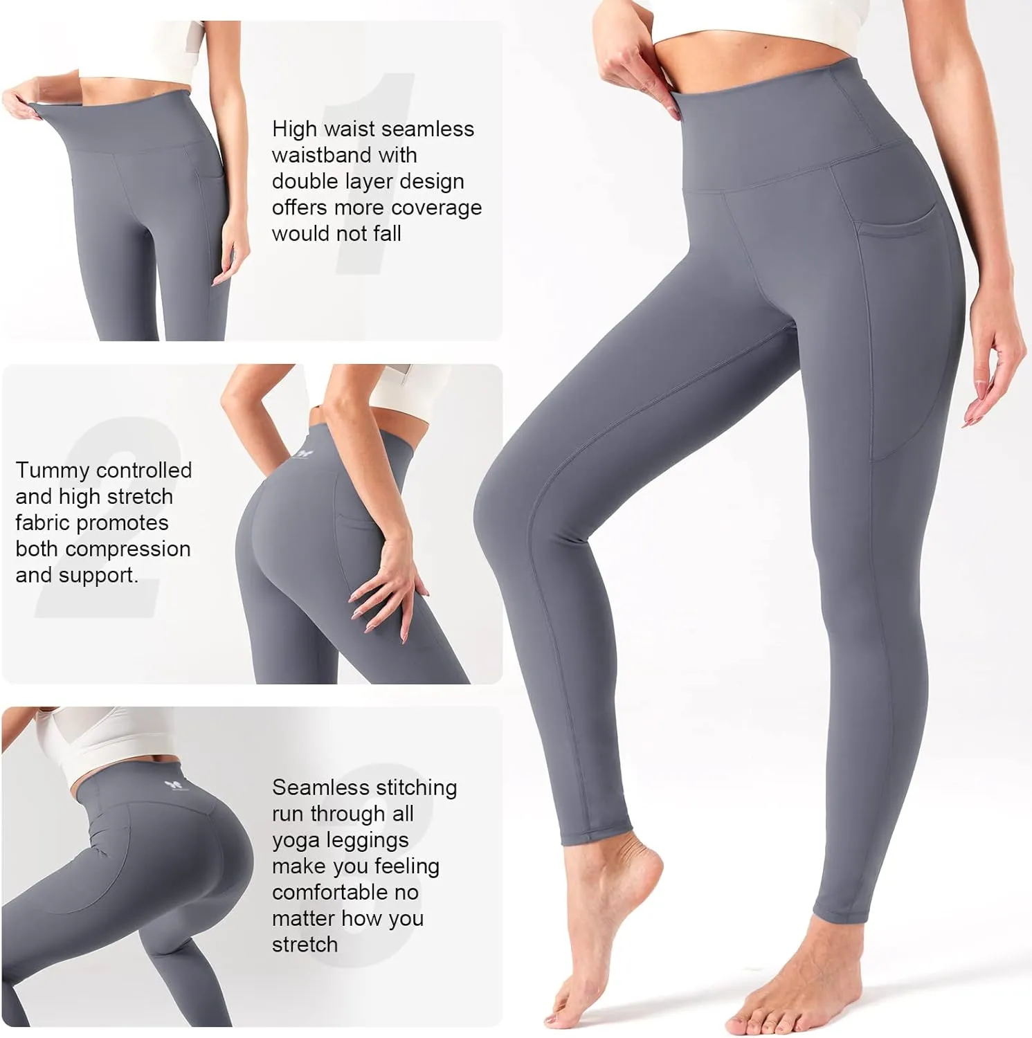 BETTERCHIC Yoga Pants Women High Waisted Tummy Control Yoga Leggings Buttery Soft Leggings Workout Leggings with Pockets