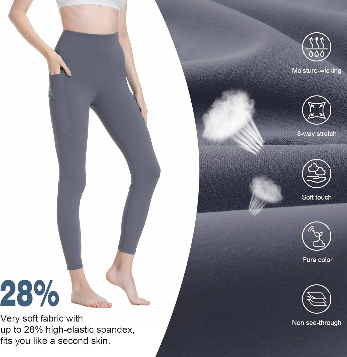 BETTERCHIC Yoga Pants Women High Waisted Tummy Control Yoga Leggings Buttery Soft Leggings Workout Leggings with Pockets