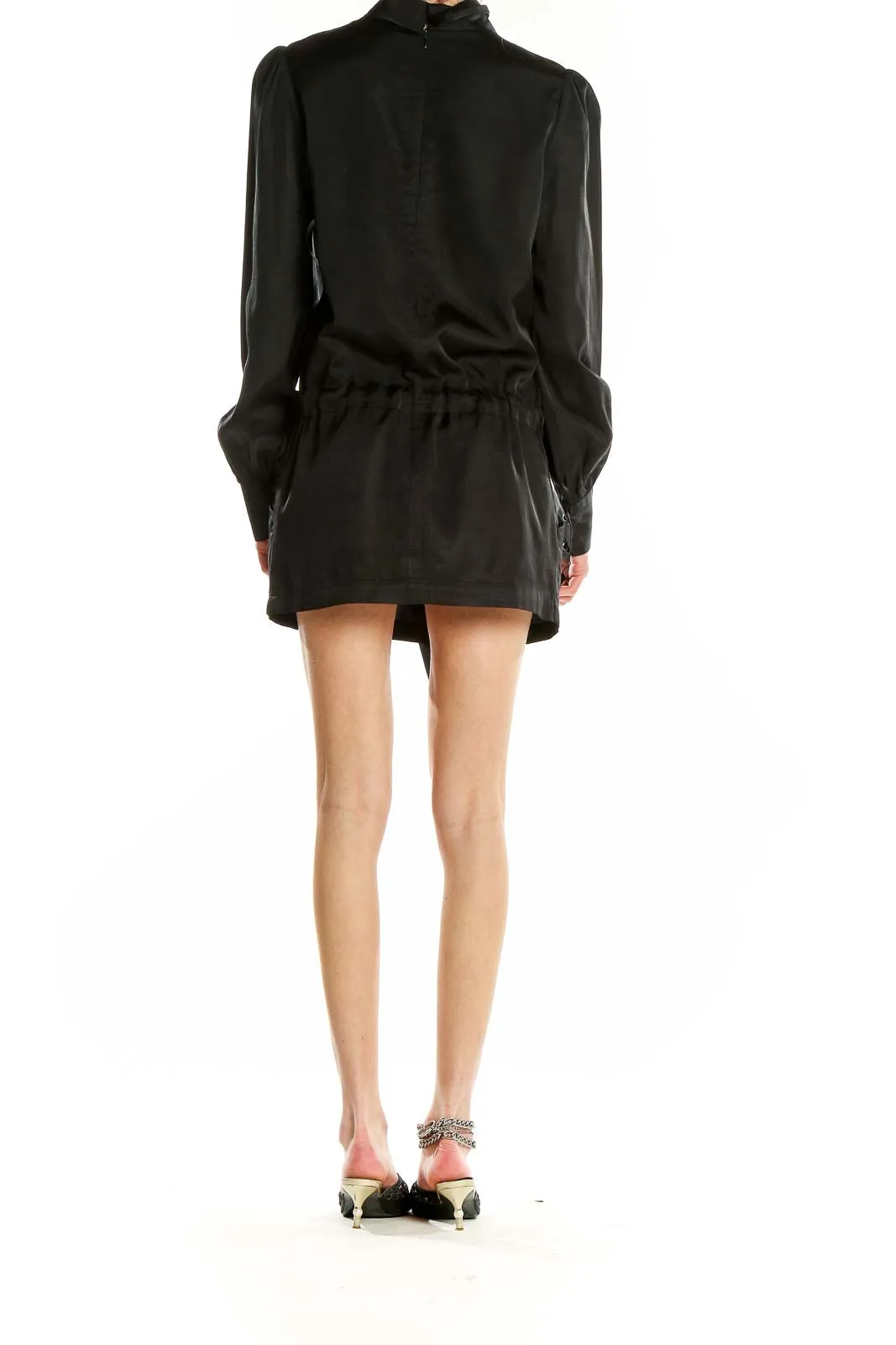 Black Cotton-Silk Blend Turtleneck Mini Dress