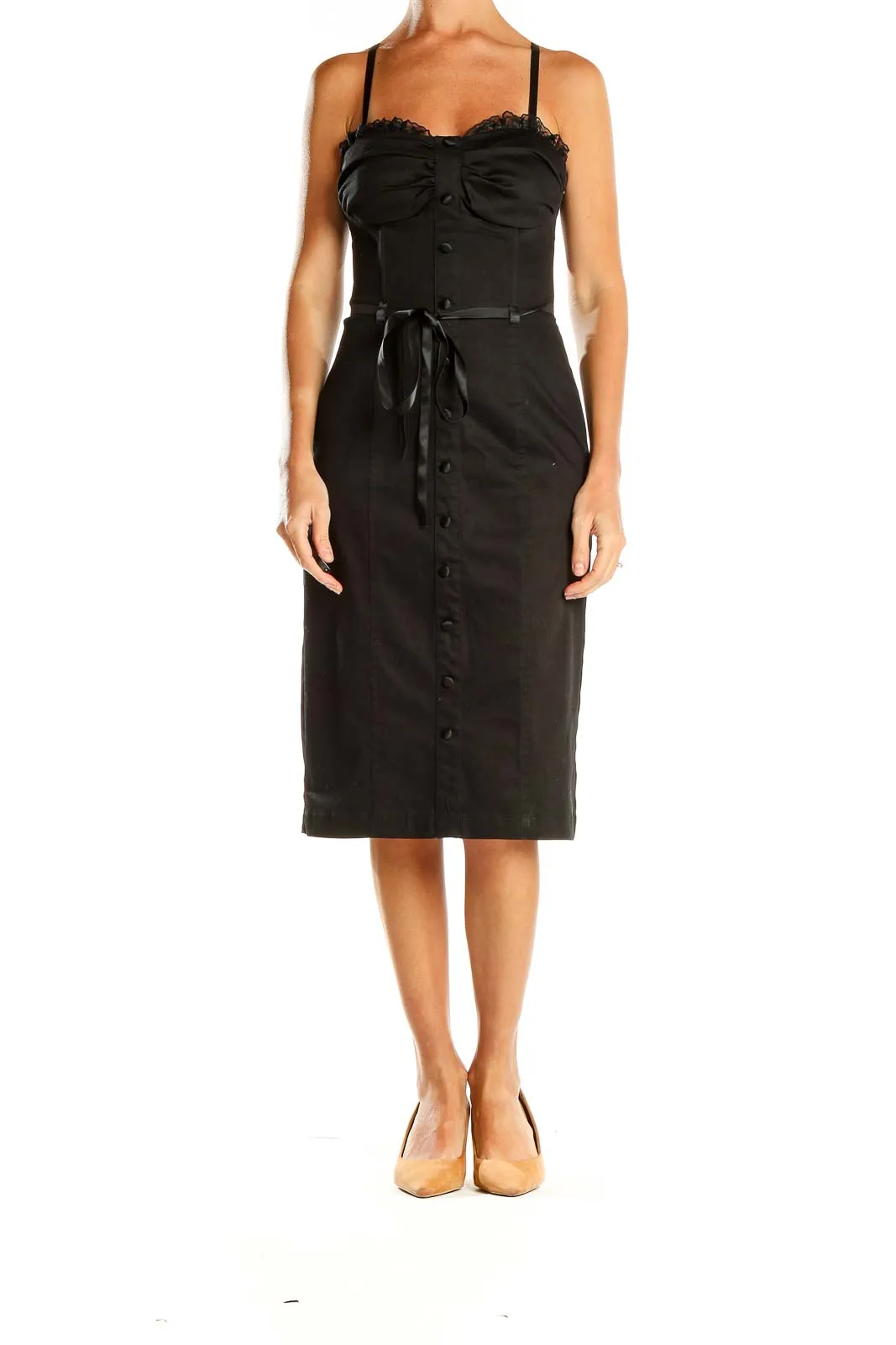 Black Vintage Cocktail Lace Trim Sheath Dress
