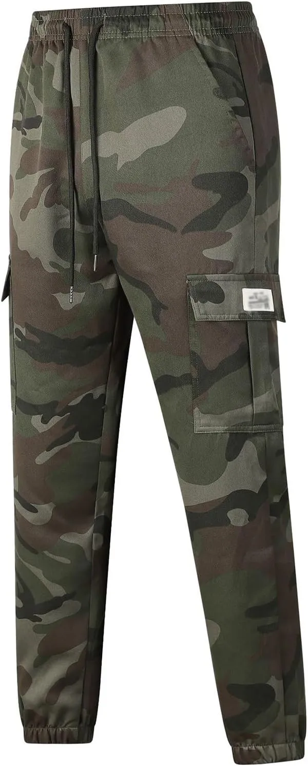 Cargo Jogger Pants for Men Camouflage Drawstring Elastic Waist Jogging Trousers Camo Military Tactical Tapered Pants