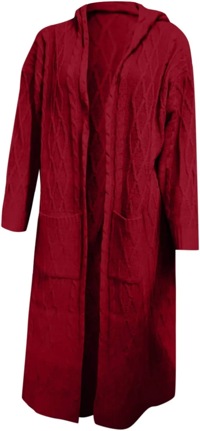 Corduroy Jacket Women Oversized Baggy Knit Sweater Tops Long Sleeve Hooded Cardigan Coat with Pockets