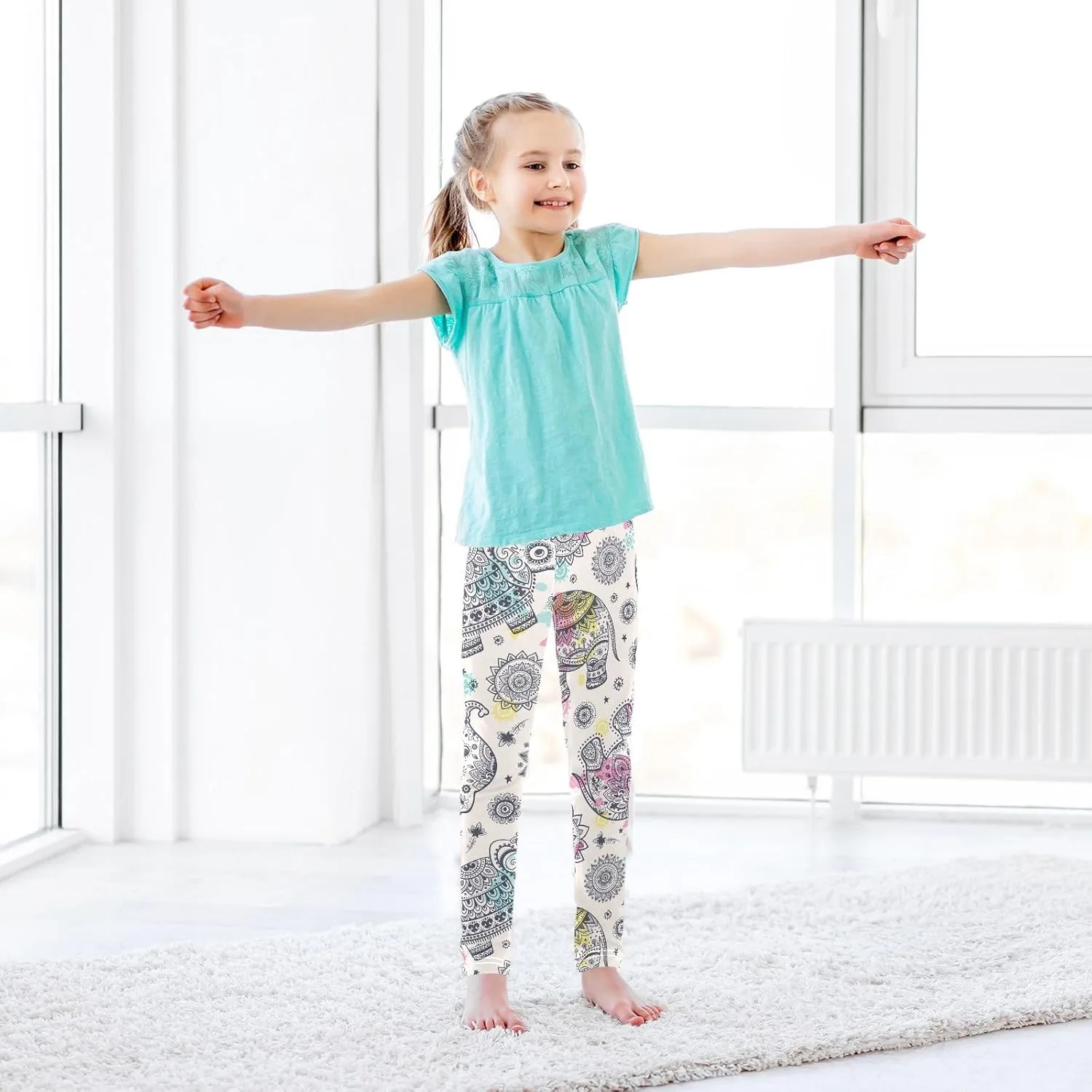 Emelivor Leggings for Girls Stretch Pants Girls Leggings Ankle Length Leggings for Kids Toddler Girls 4-10 Years