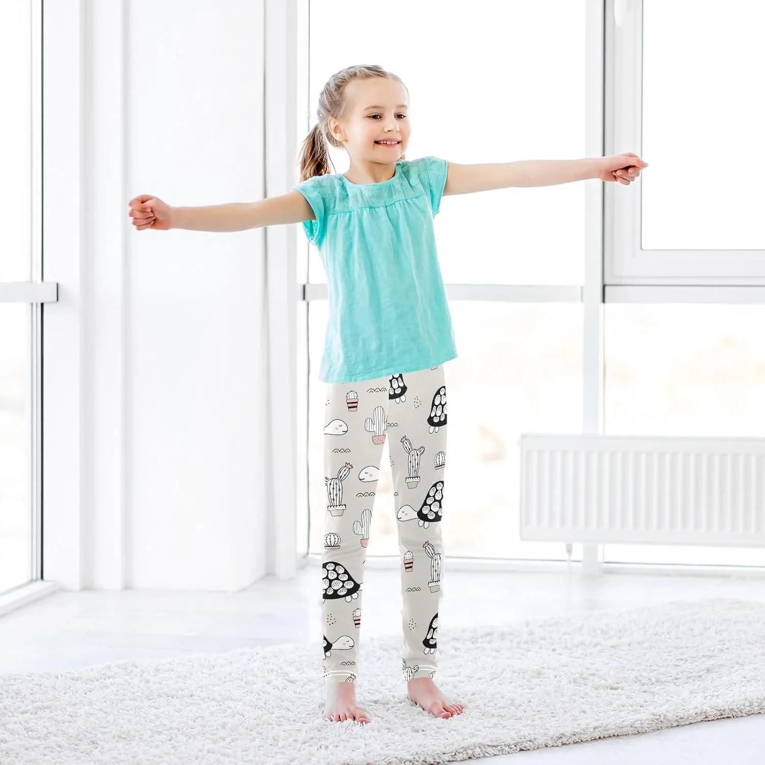 Emelivor Leggings for Girls Stretch Pants Girls Leggings Ankle Length Leggings for Kids Toddler Girls 4-10 Years