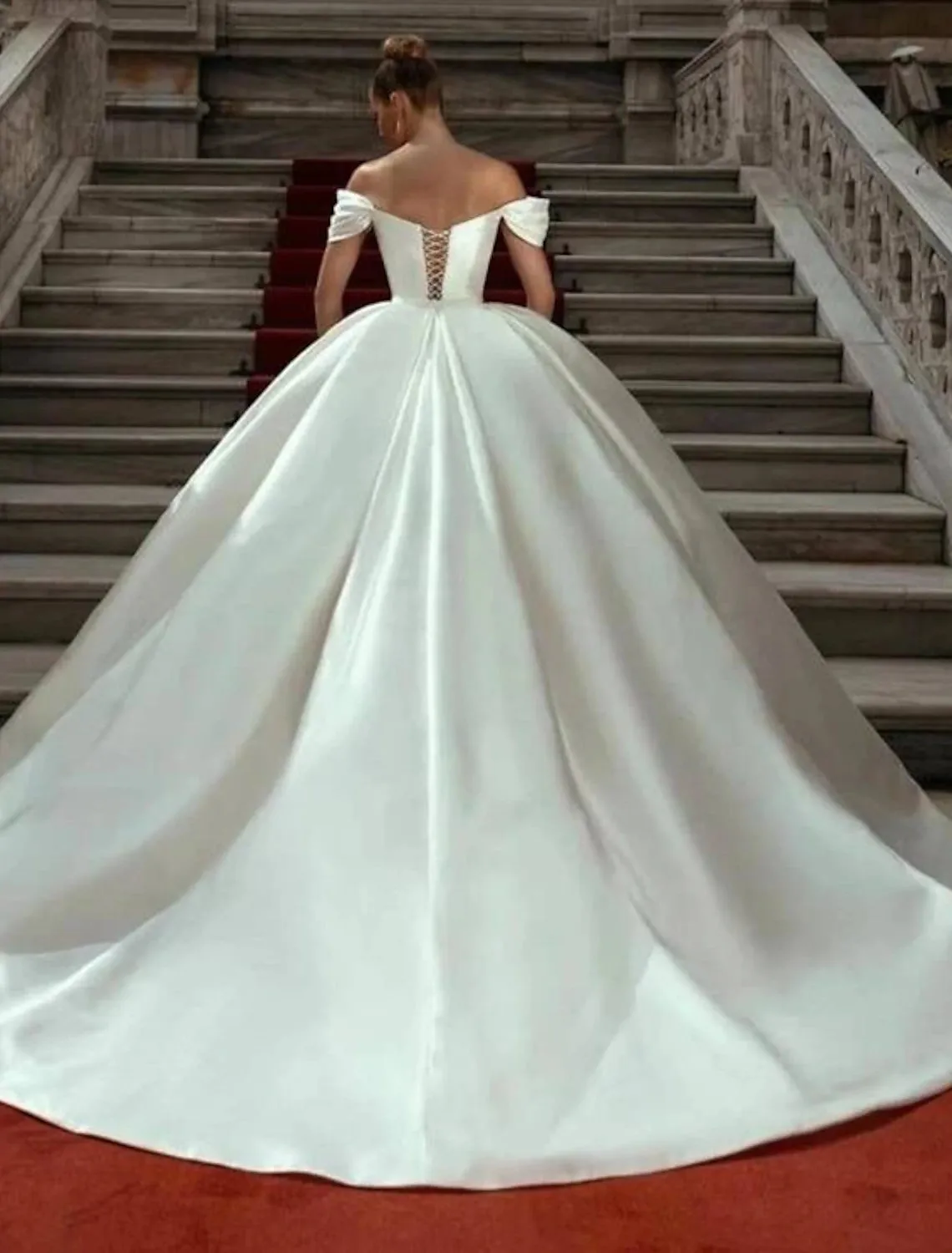 Engagement Formal Wedding Dresses Ball Gown Off Shoulder Cap Sleeve Court Train Satin Church Bridal Gowns With Ruched Solid Color Summer Fall Wedding Partyr Summer Fall Wedding Party