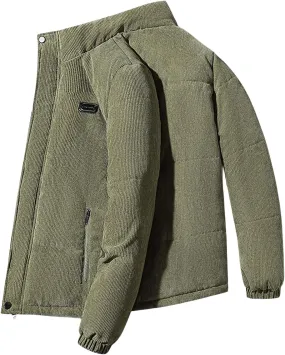 evzosrz Mens Bomber Jacket Corduroy Zip Up Long Sleeve Mock Neck Lined Fleece Sherpa Winter Vintage Trucker Coat with Pockets