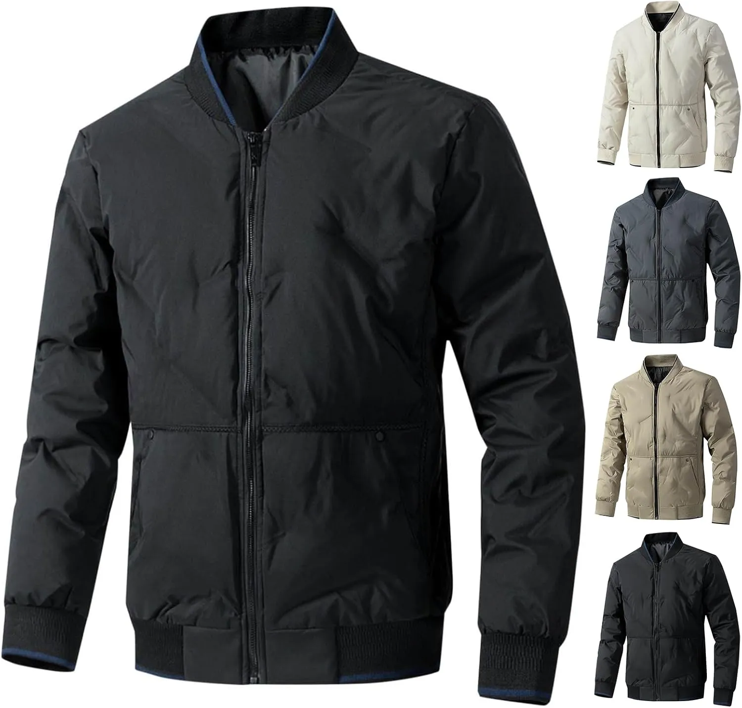 evzosrz Mens Bomber Jackets Windbreaker Casual Fall Winter Warm Thicken Full Zip Windproof Outwear Padded Lined Puffer Coat
