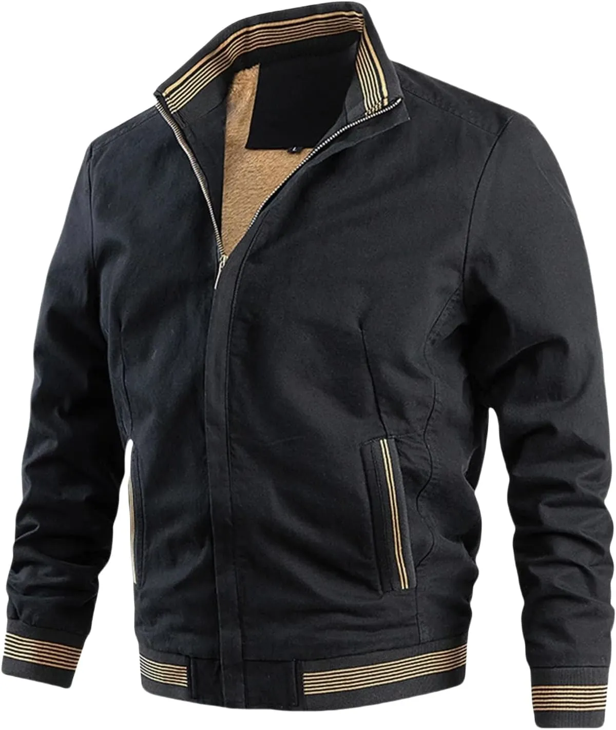 evzosrz Mens Winter Jackets Thick Fleece Lined Washed Military Bomber Jackets Shacket Stand Collar Windbreaker Coat Pockets