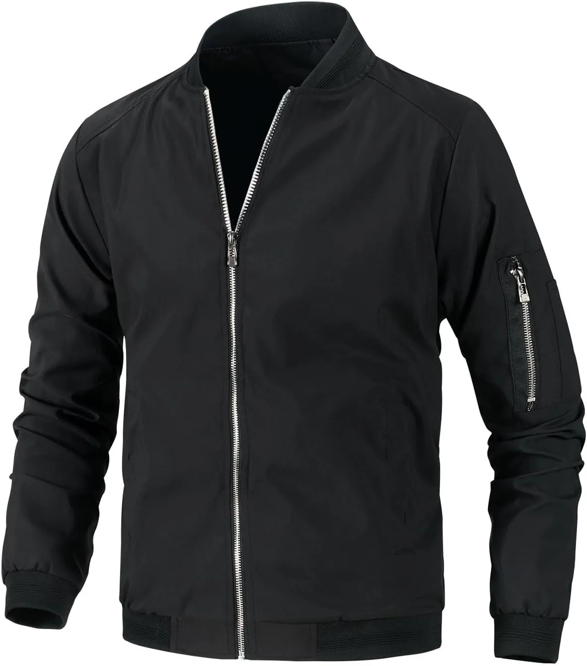 Finelylove Mens Lightweight Bomber Jacket Active Zipper Flight Jackets Long Sleeve Casual Fall Outwear Coat with Pockets