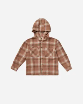 Hooded Overshirt || Brown Plaid