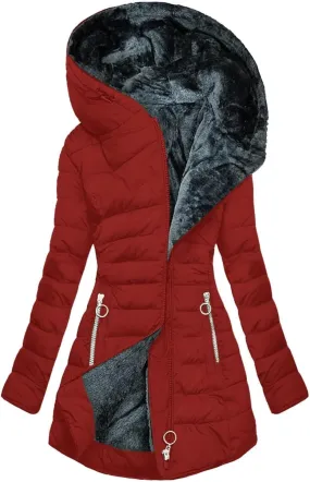 iLH Womens Winter Coats Plus Size Puffer Fleece Lined Down Jacket Hooded Parka Coat Sherpa Warm Jacket Maxi Outerwear