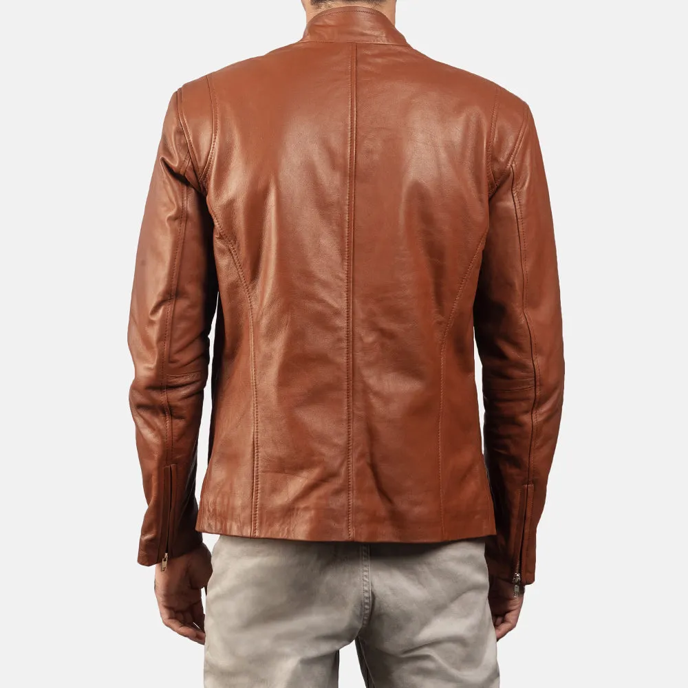 Ionic Brown Leather Biker Jacket Up to 5XL
