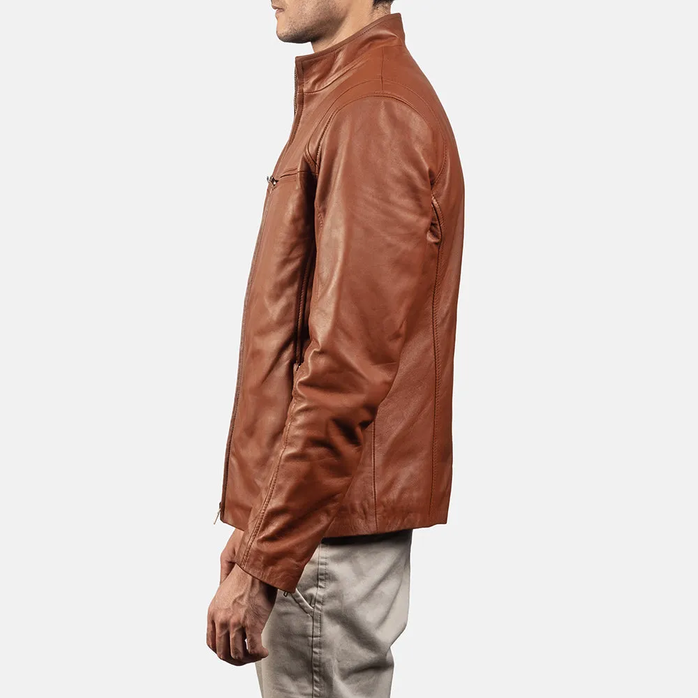 Ionic Brown Leather Biker Jacket Up to 5XL