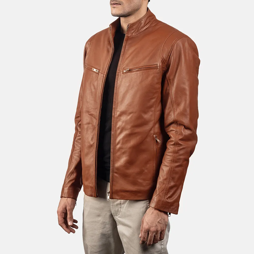 Ionic Brown Leather Biker Jacket Up to 5XL