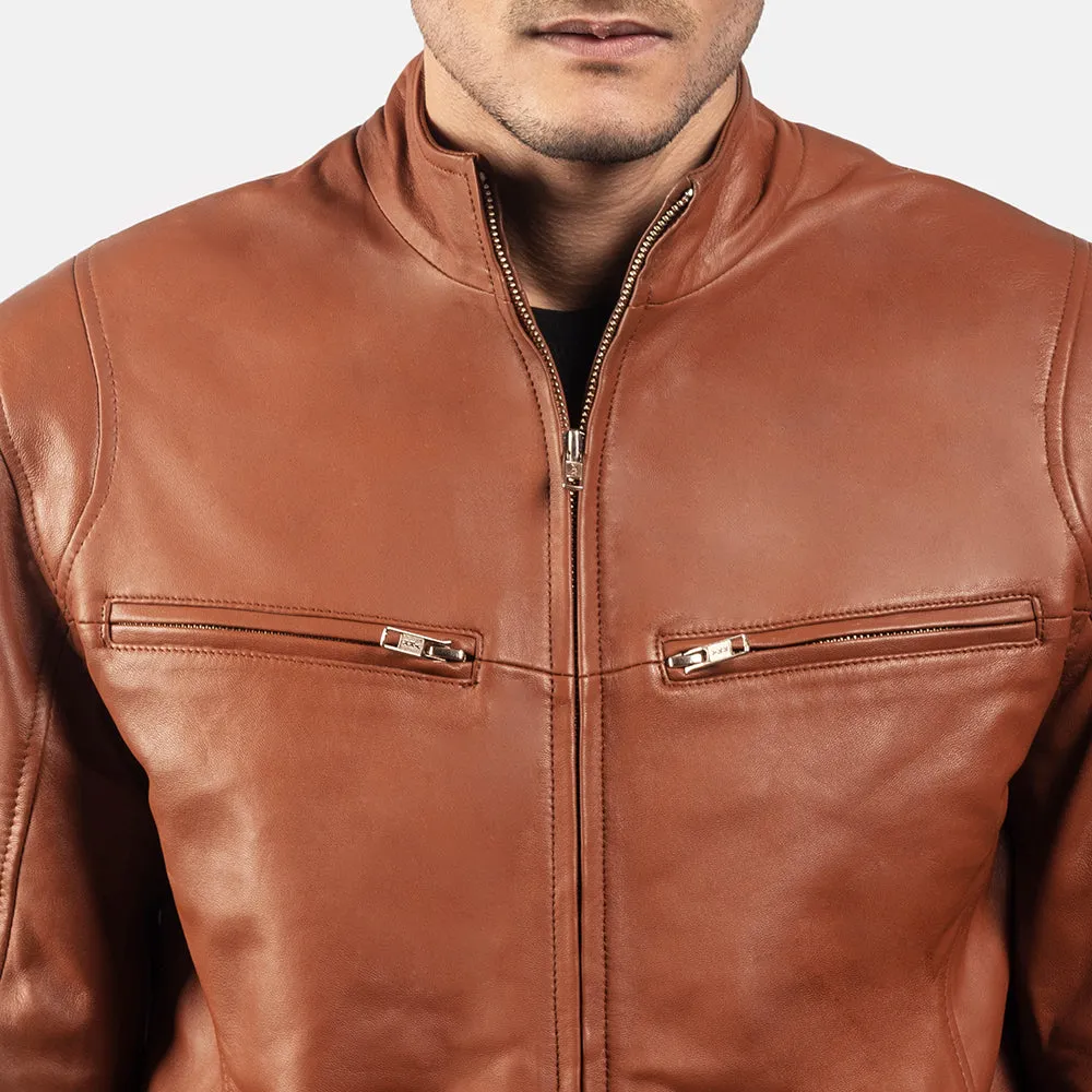 Ionic Brown Leather Biker Jacket Up to 5XL