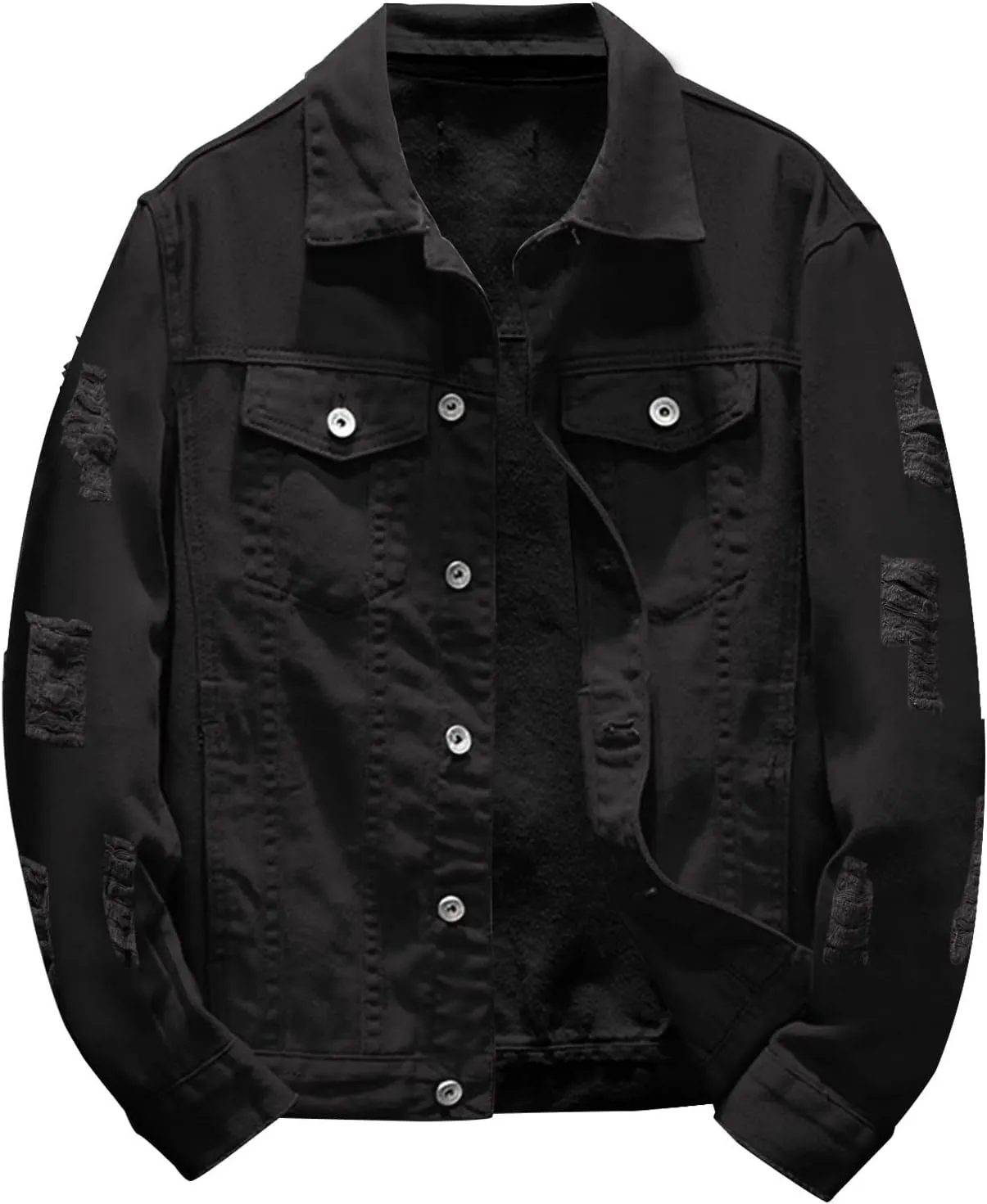 Jean Jacket Men Slim Fit Ripped Denim Jacket Casual Long Sleeve Fashion Snap Button Lightweight Trucker Jackets Coats