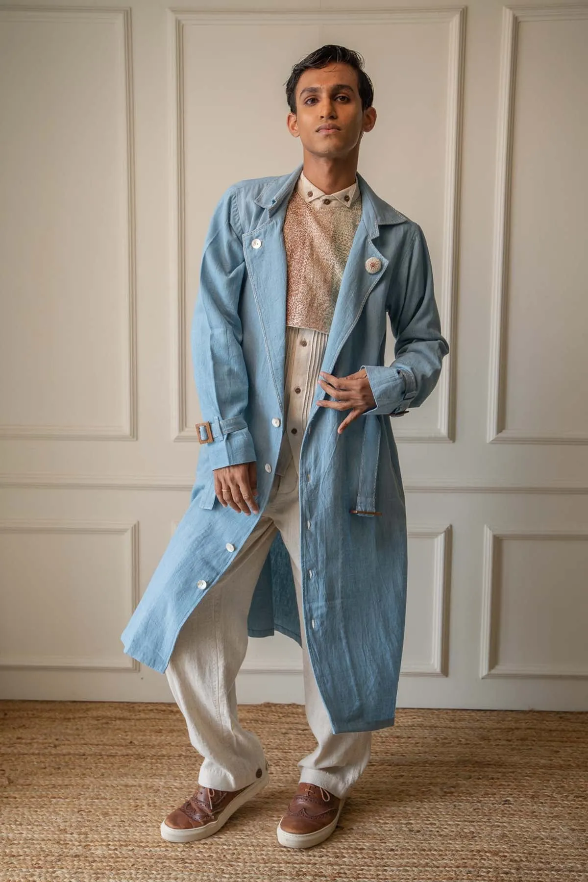 Light Blue Cotton Trench