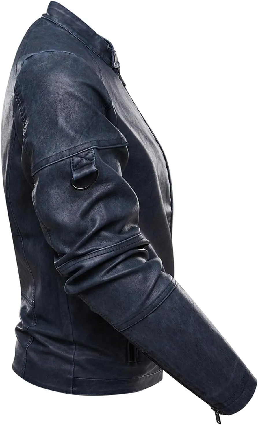 Men's Black Faux Leather Jacket Waterproof Windbreaker Coat Slim Fit Motorcycle Biker Jacket with Stand Collar