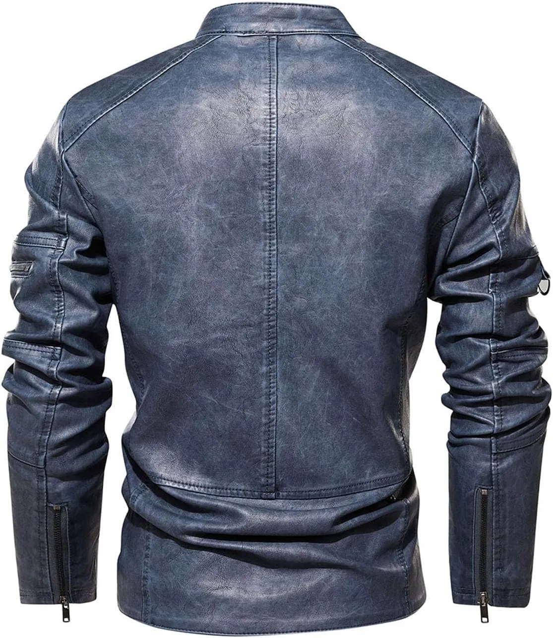 Men's Black Faux Leather Jacket Waterproof Windbreaker Coat Slim Fit Motorcycle Biker Jacket with Stand Collar