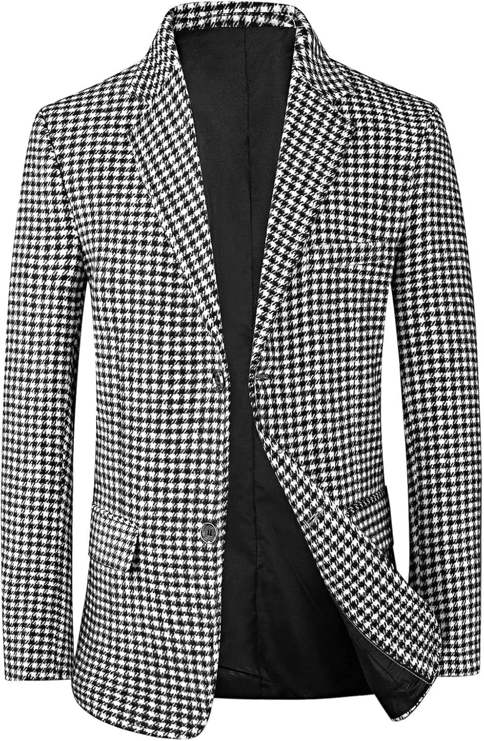 Men's Checkered Plaid Blazer Jacket Slim Fit Casual Suit Coat with Dual Front Pockets