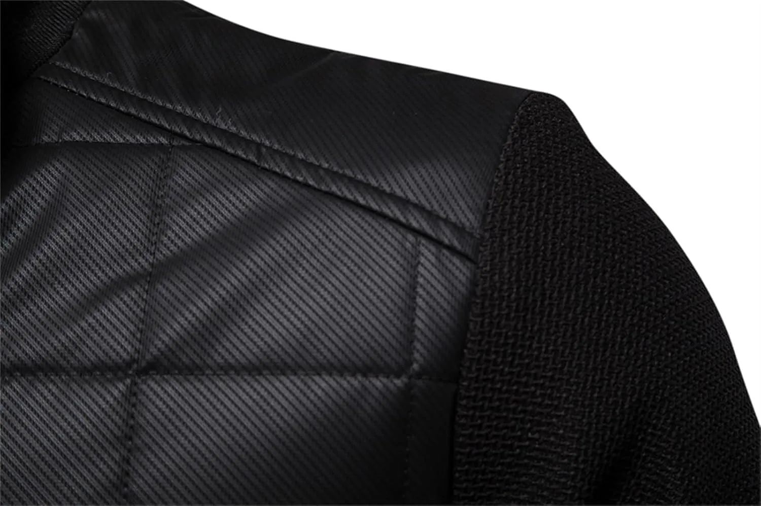 Men's Diamond Quilted Bomber Jacket Thick Fleece-Lined Varsity Coat Stand Collar Design