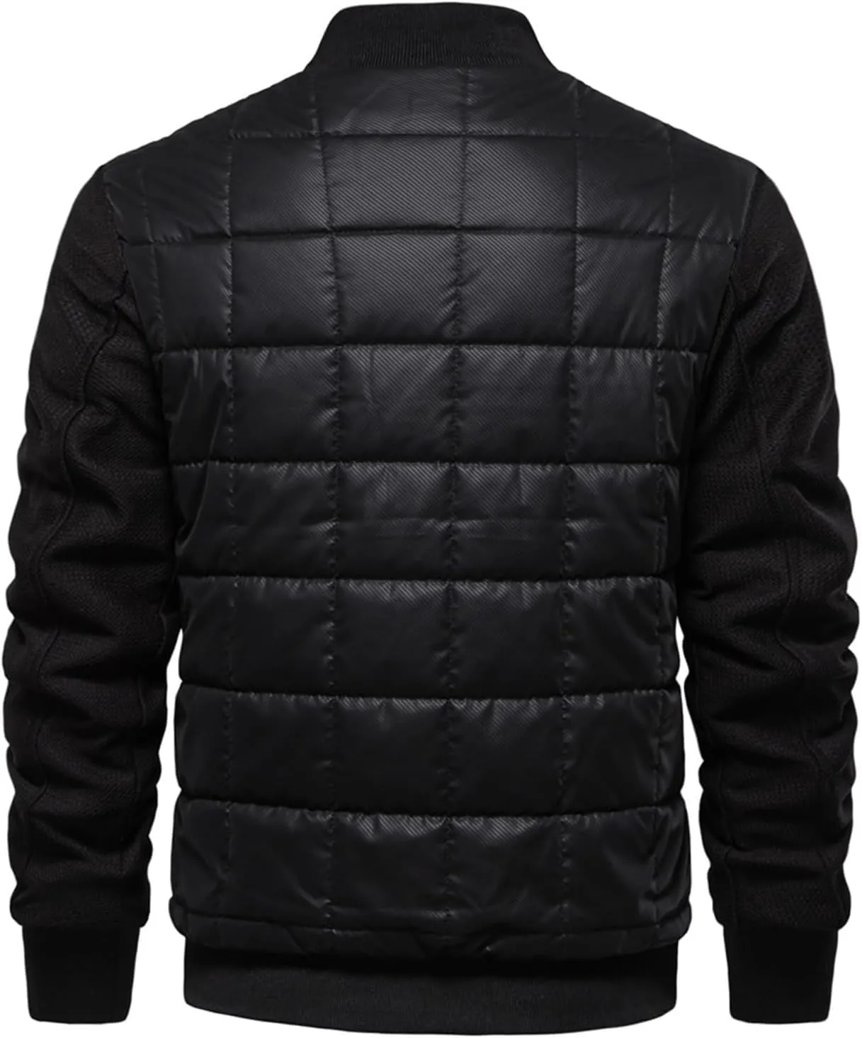 Men's Diamond Quilted Bomber Jacket Thick Fleece-Lined Varsity Coat Stand Collar Design