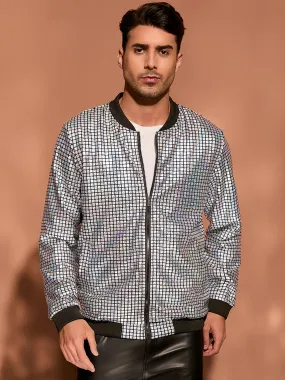 Men's Holographic Varsity Full Zip Up Party Shiny Metallic Bomber Jackets