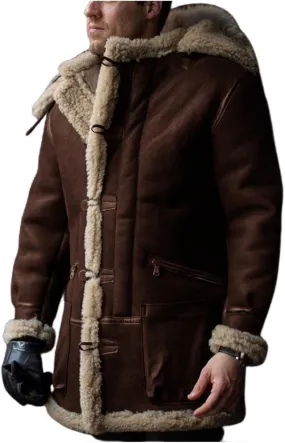Men's Long Restore Faux Fur Jacket Sherpa Fleece Lined Thickened Jacket Casual Coat with Pocket Fall Winter