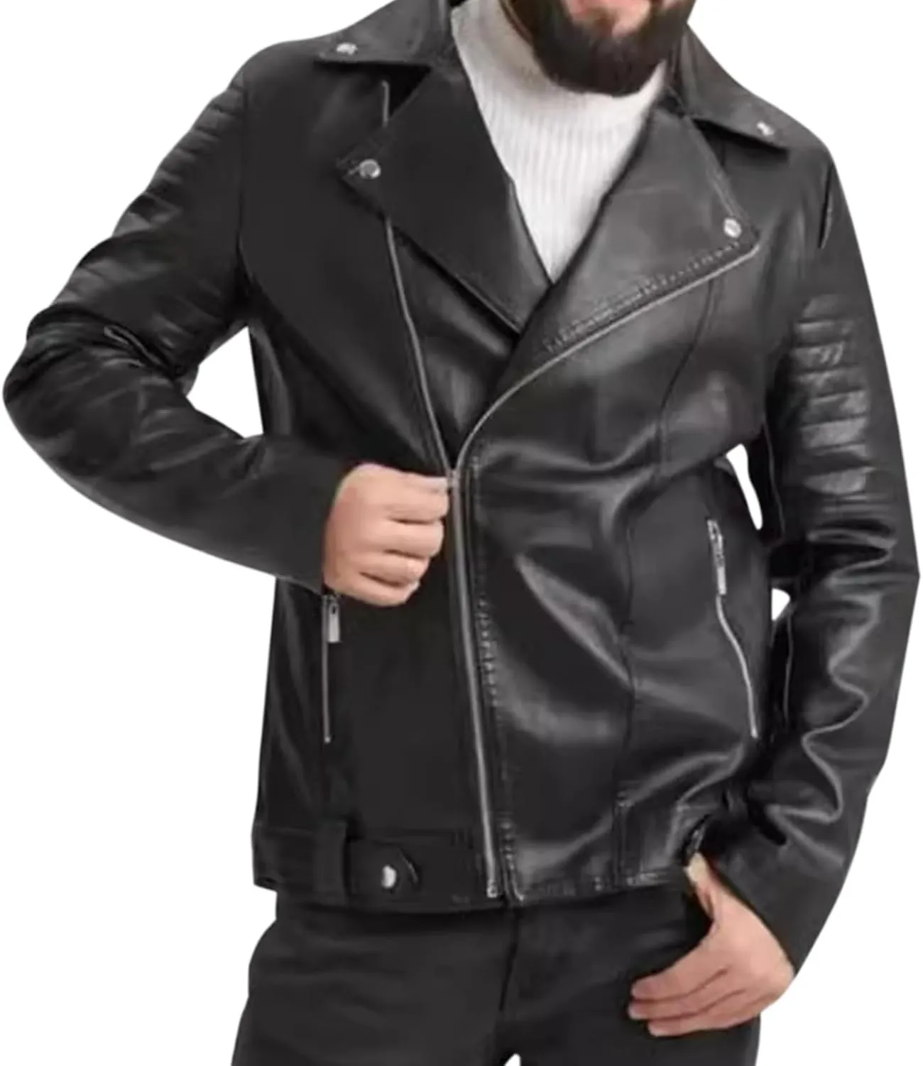 Men's Motorcycle Leather Jacket Winter Warm Moto Biker Coats