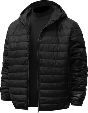 Mens Puffer Jacket with Hood Lightweight Windproof Water Resistant Winter Down Jacket Ideal for Outdoor Hiking