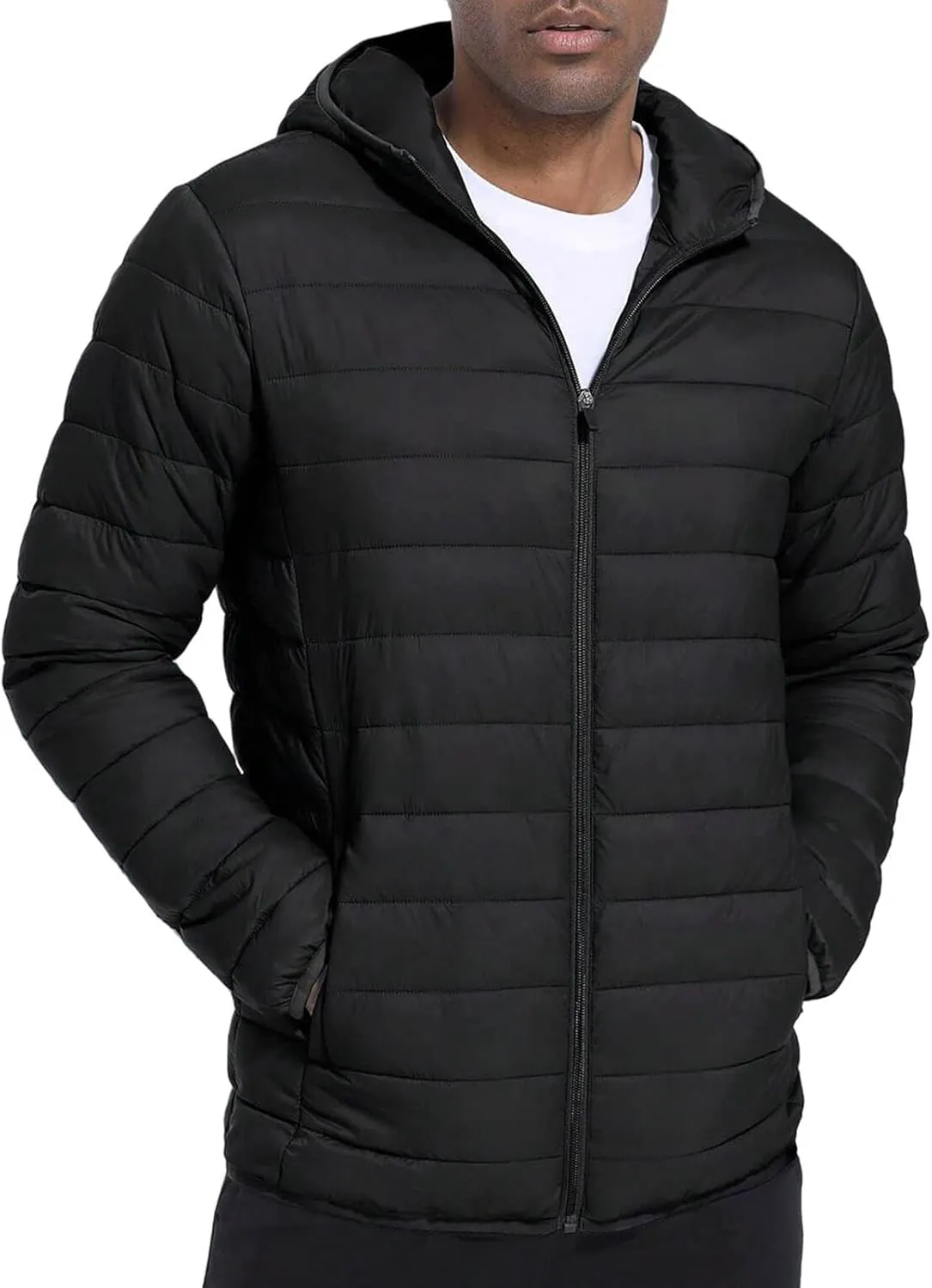 Mens Puffer Jacket with Hood Lightweight Windproof Water Resistant Winter Down Jacket Ideal for Outdoor Hiking