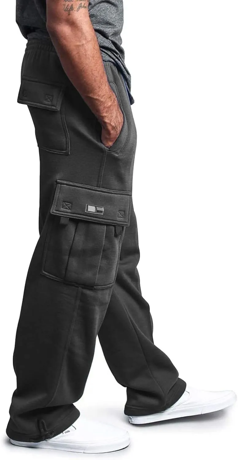 Mens Sweatpants Pants Casual Jogging Sports Elastic with Pockets Men's Men's Pants Heavyweight Fleece Cargo