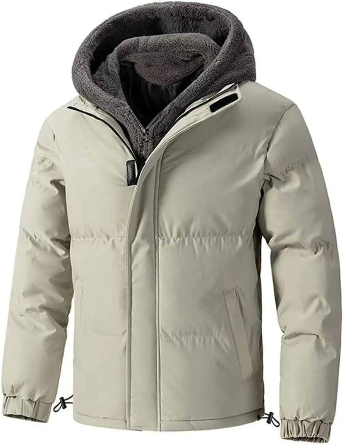 Mens Thermal Puffer Jacket Hooded Ski Puffer Jacket Waterproof Long Sleeve Coats Thicken Winter Warm Overcoats