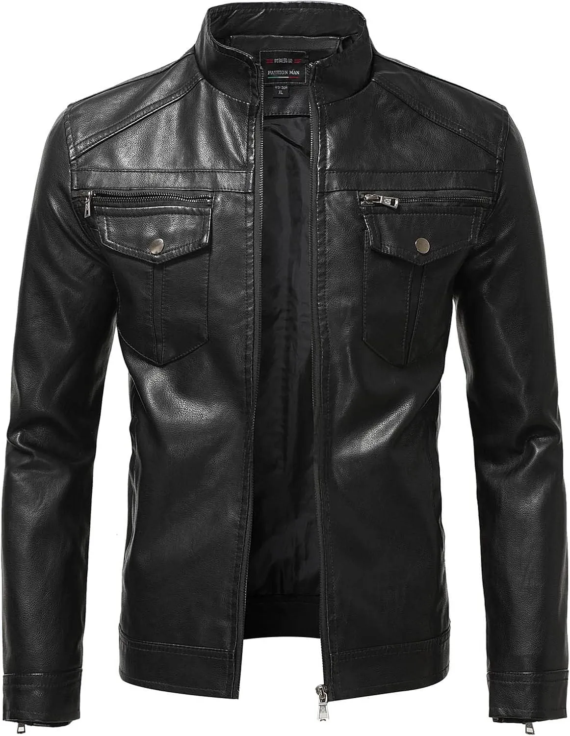 Men's Vintage Stand Collar Motorcycle Biker Jacket Casual Zip Up Moto Crop Slim Fit Winter PU Leather Jackets Coat
