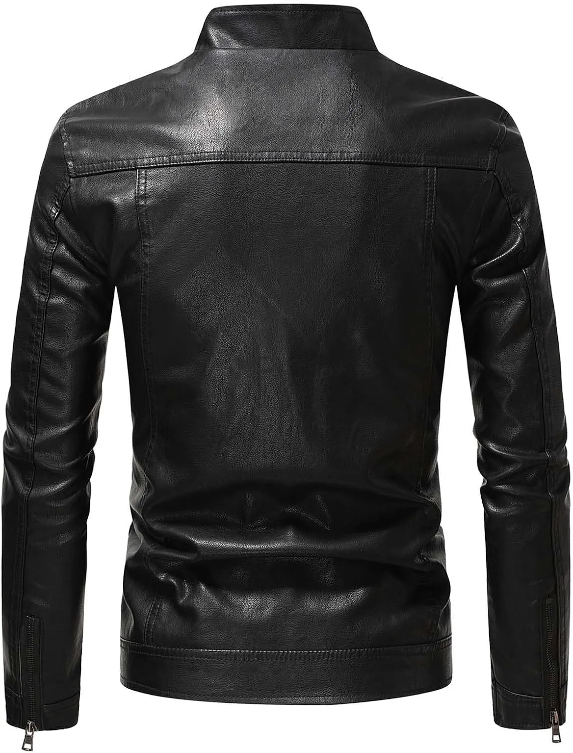Men's Vintage Stand Collar Motorcycle Biker Jacket Casual Zip Up Moto Crop Slim Fit Winter PU Leather Jackets Coat