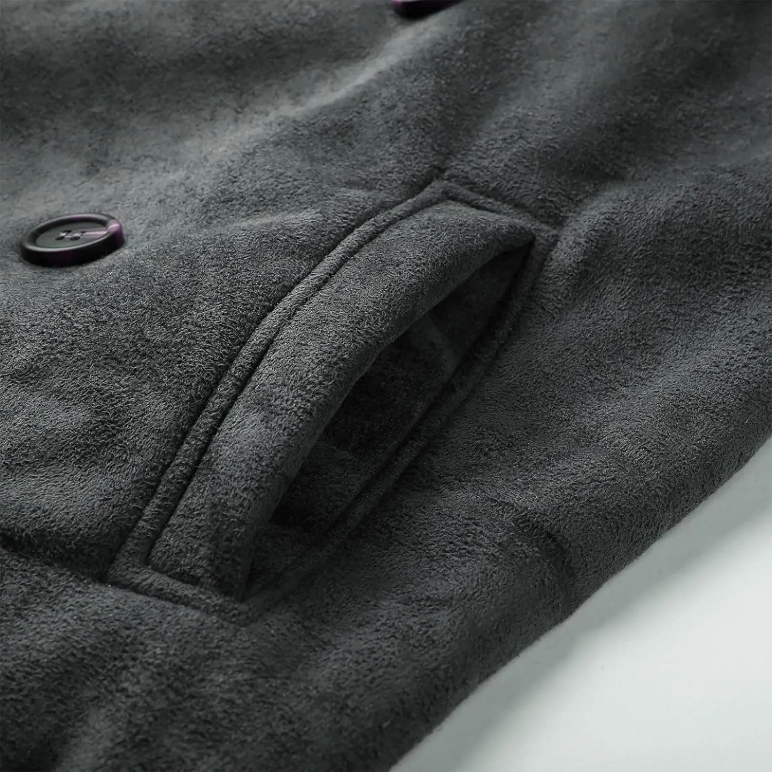 Men's Winter Sherpa Fleece Lined Jackets Faux Lapel Button Down Trench Coat Big and Tall Overcoat with Pockets