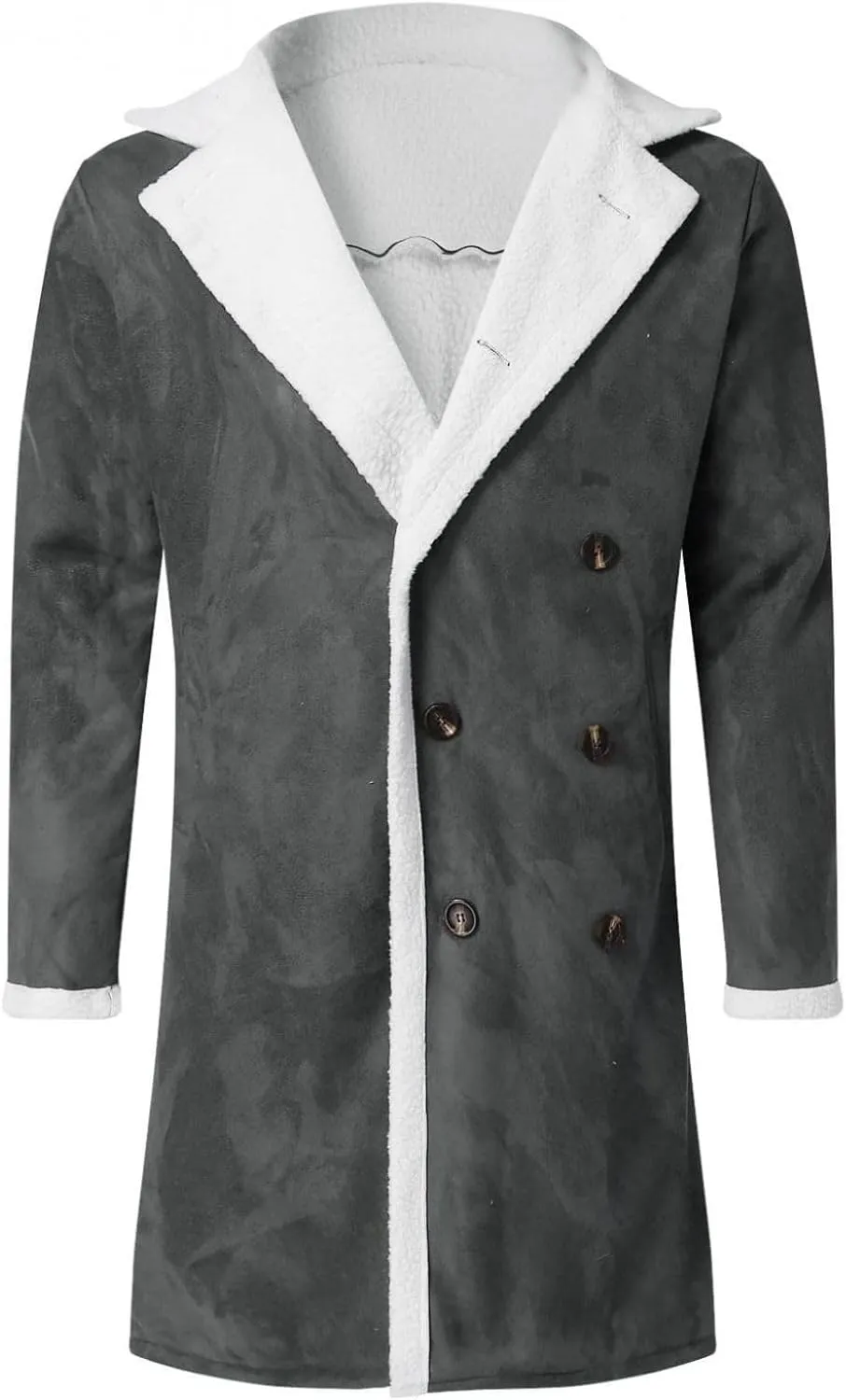 Men's Winter Sherpa Fleece Lined Jackets Faux Lapel Button Down Trench Coat Big and Tall Overcoat with Pockets