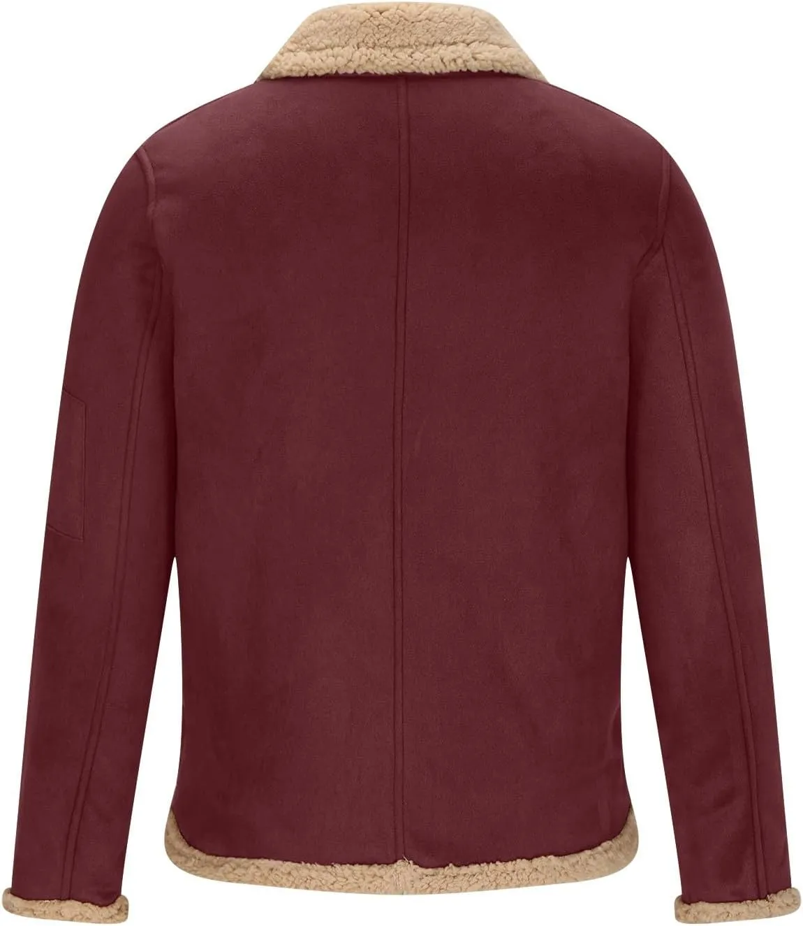 Men's Winter Warm Bomber Coat Faux Leather Sherpa Fleece Lined Jackets Heavyweight Suede Full Zipper Trench-Coat