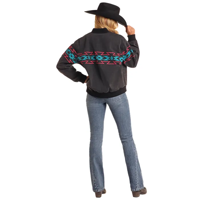Panhandle Ladies Border Print Black Bomber Jacket BW92D05347