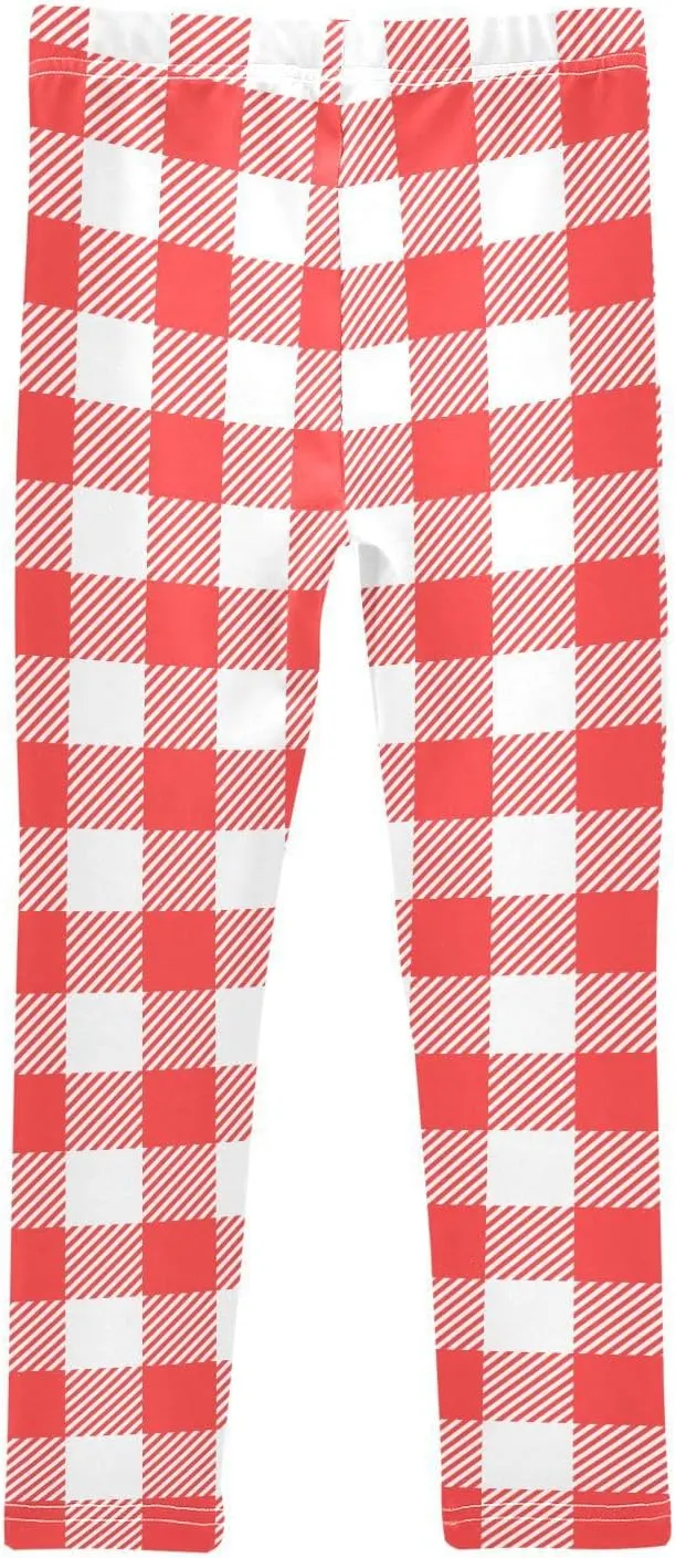 Plaid Leggings for Girls Stretch Pants Soft Girls Leggings Ankle Length Leggings for Kids Toddler 4-10 Years