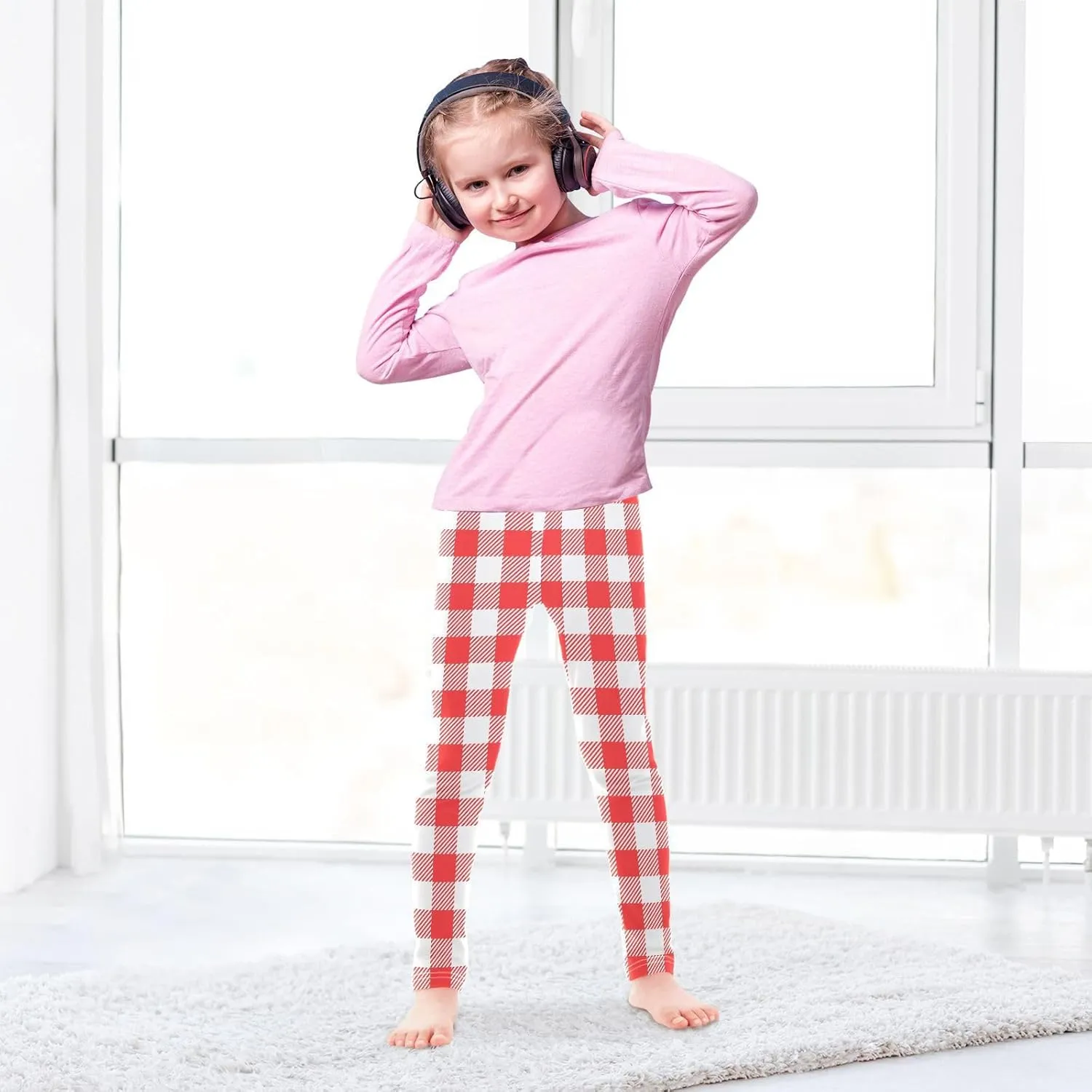 Plaid Leggings for Girls Stretch Pants Soft Girls Leggings Ankle Length Leggings for Kids Toddler 4-10 Years