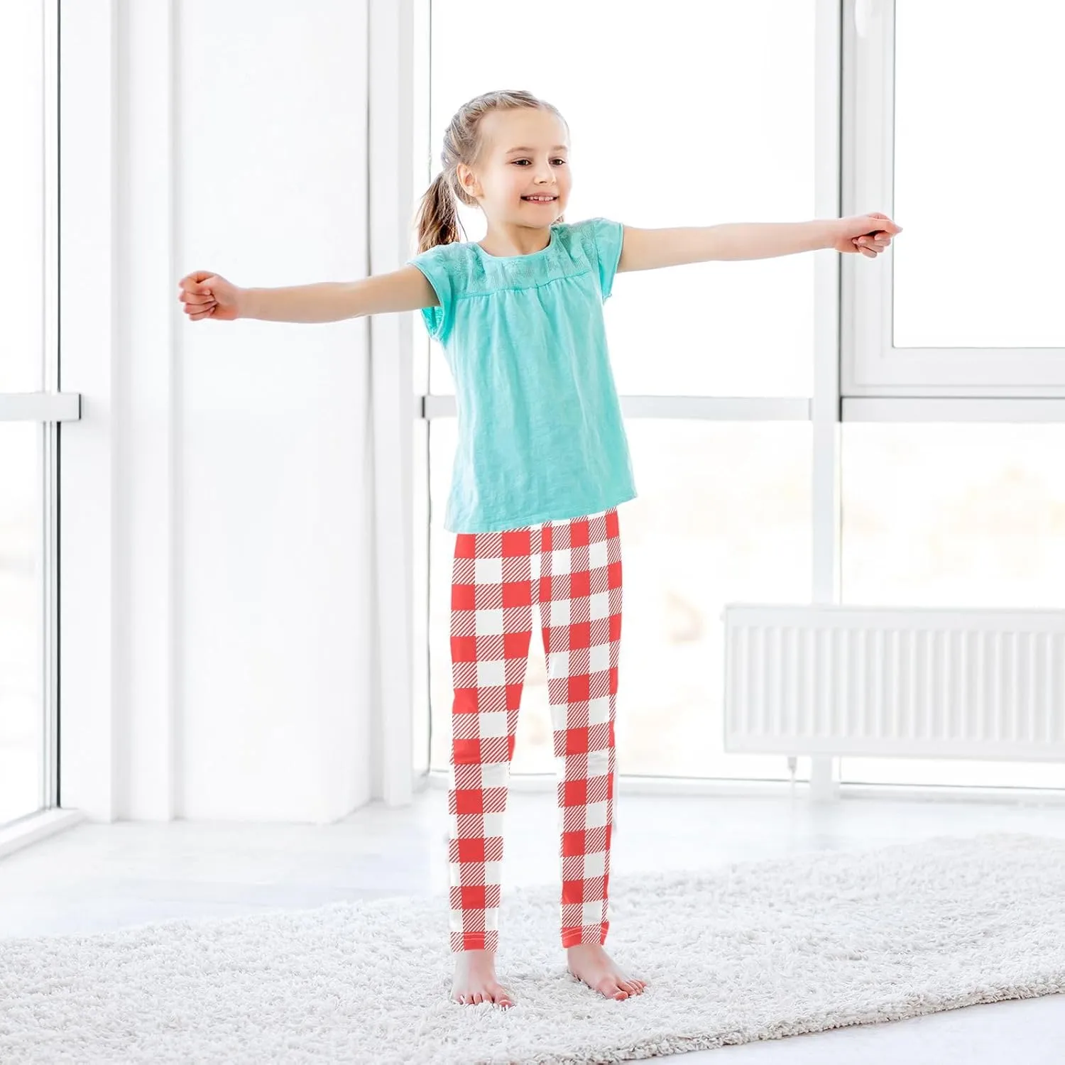 Plaid Leggings for Girls Stretch Pants Soft Girls Leggings Ankle Length Leggings for Kids Toddler 4-10 Years