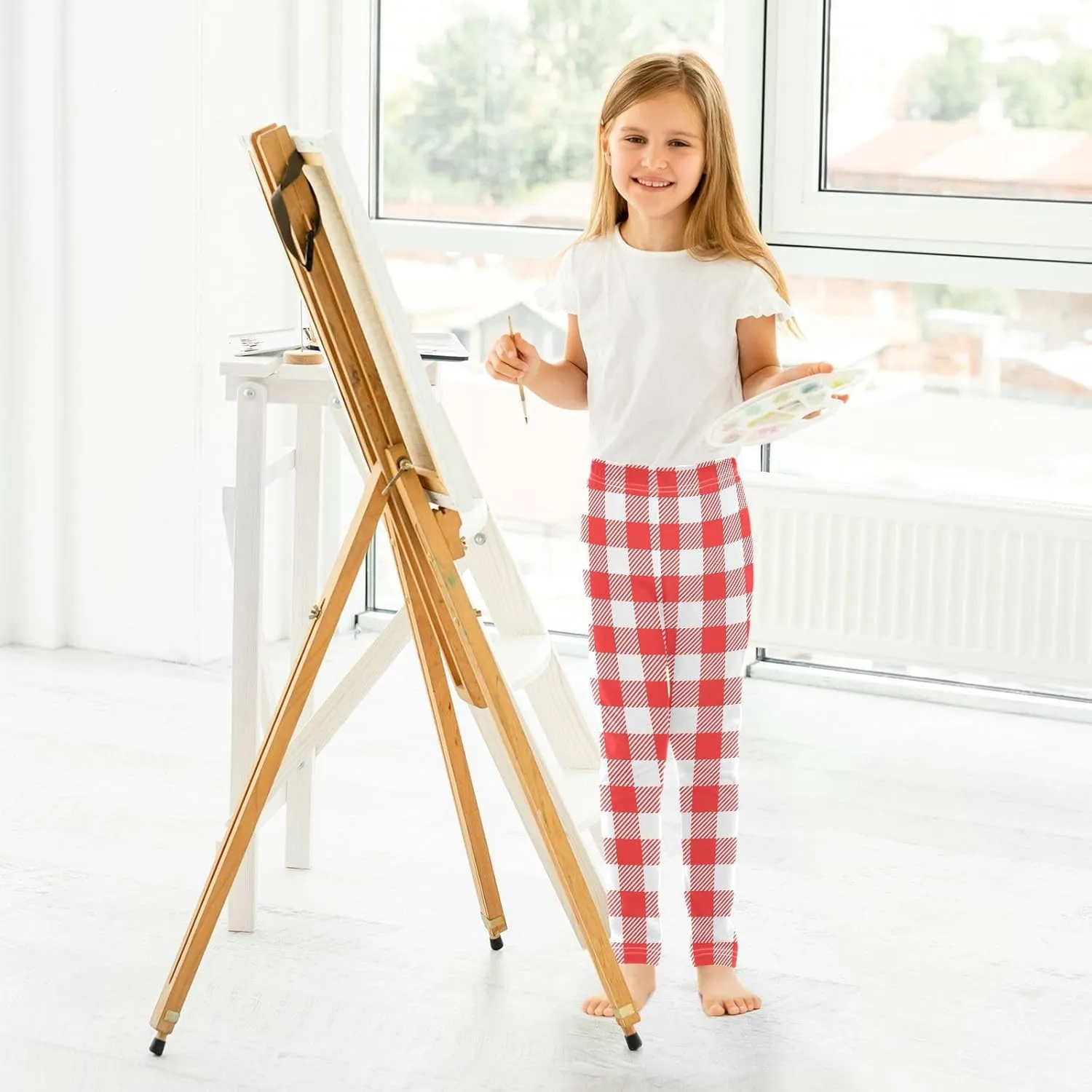 Plaid Leggings for Girls Stretch Pants Soft Girls Leggings Ankle Length Leggings for Kids Toddler 4-10 Years