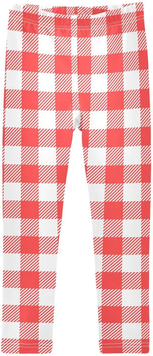 Plaid Leggings for Girls Stretch Pants Soft Girls Leggings Ankle Length Leggings for Kids Toddler 4-10 Years