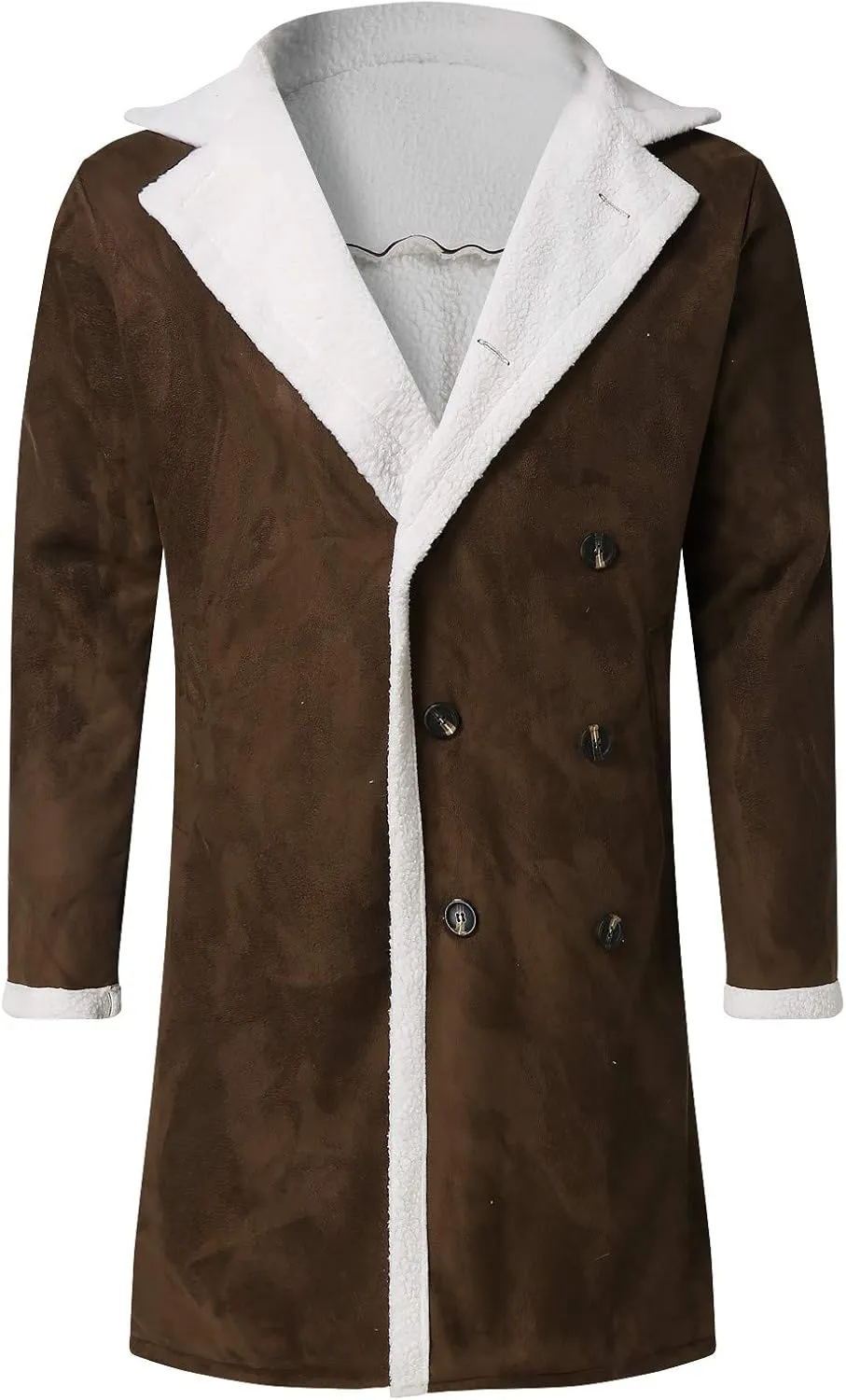QWENTMTNTY Mens Sherpa Jacket Winter Vintage Faux Fur Notch Collar Shearling Trench Coat Thicken Winter Coats with Pockets