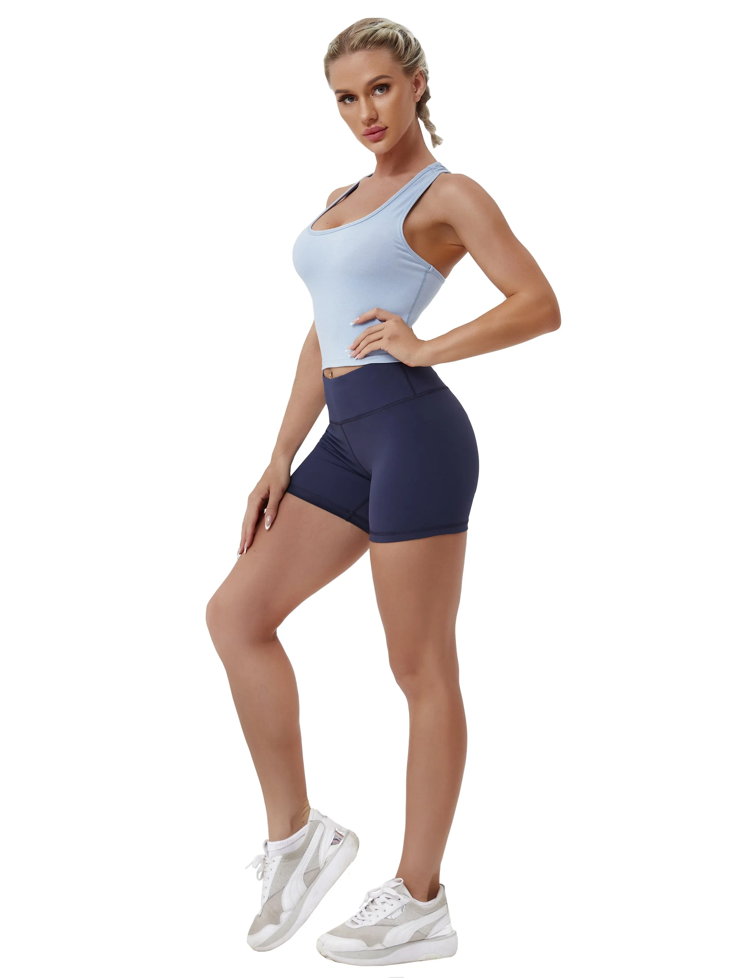 Racerback Athletic Crop Tank Tops heatherblue_Running